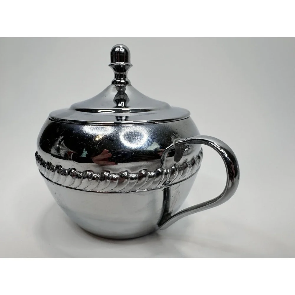Vintage Irvinware Sugar & Creamer Serving Set‎ Chrome Tone Makers Mark MCM USA